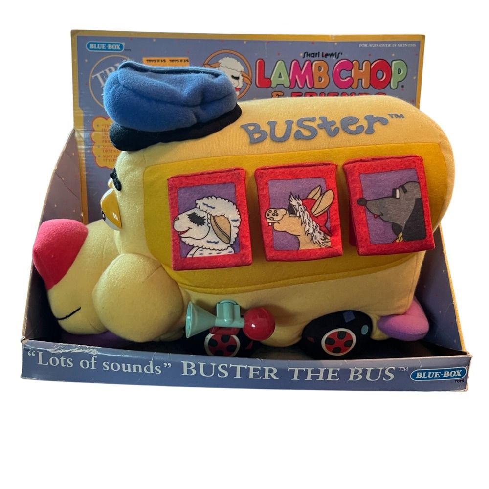 Vintage 1991 Shari Lewis Lamb Chop Buster the Bus Plush Talking Toy Blue-Box